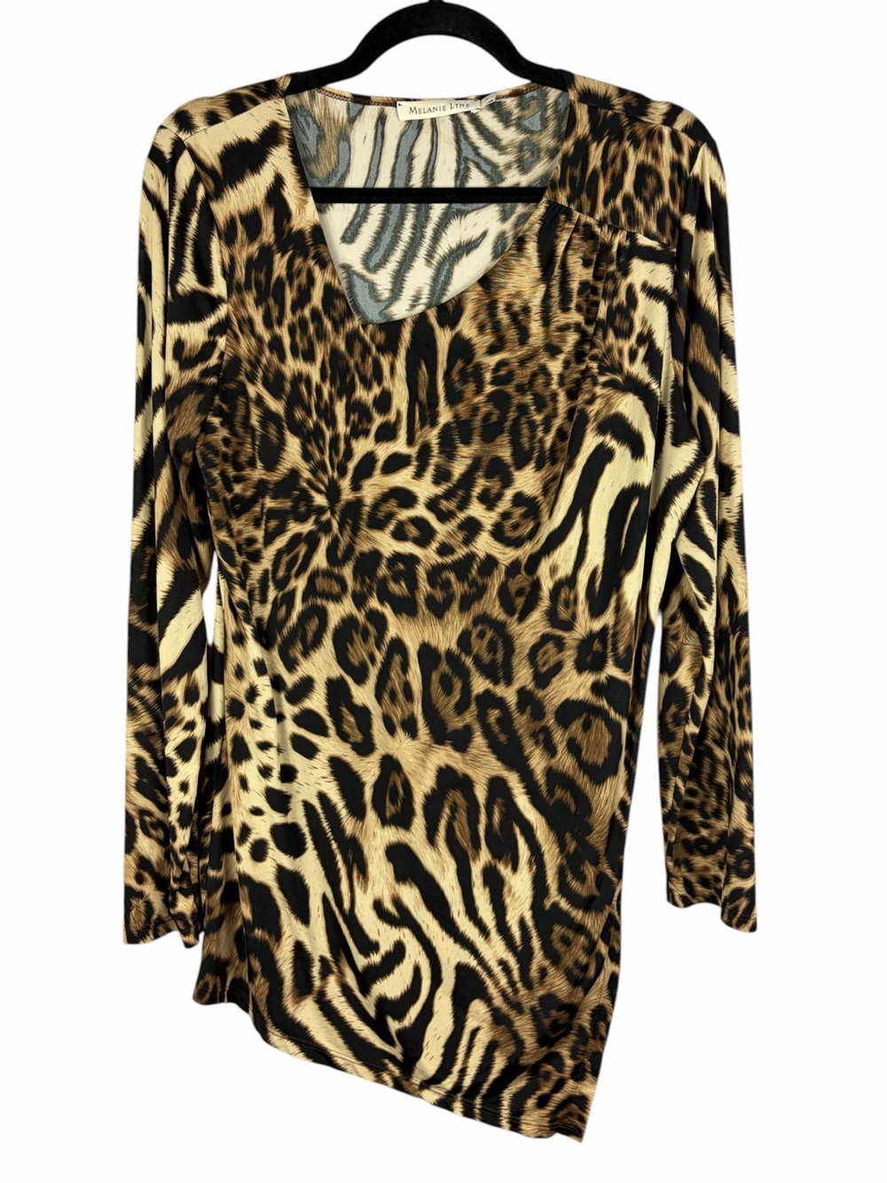 Melanie Lyne Size 12 Leopard Zebra Animal Print Asymmetrical Tunic Top